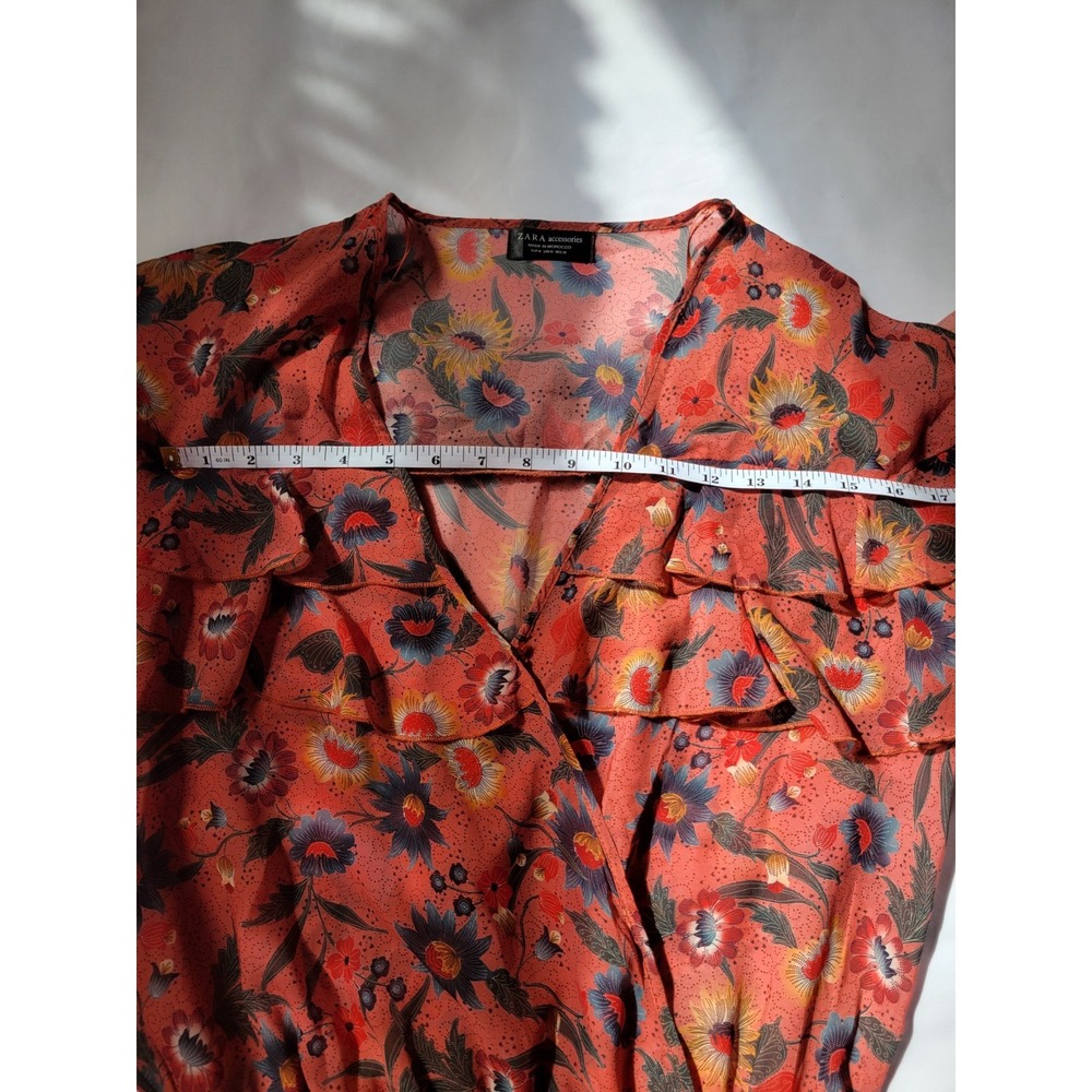 Zara Colorful Floral Ruffle Chiffon Romantic Short Sleeve Bodysuit Sz M - Picture 11 of 15